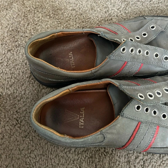 V ITALIA Men's Armando Soft Leather Sneaker Shoes Gray/red Size 41 (8) Lace up - Picture 11 of 15